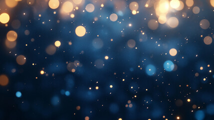 Christmas background with gold and blue lights with bokeh effect