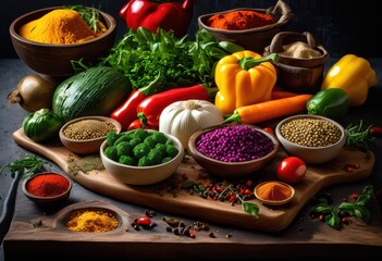 vibrant ingredients displaying allergy friendly cooking techniques fresh colorful creative presentation healthy dishes, aesthetic, appeal, arrangement