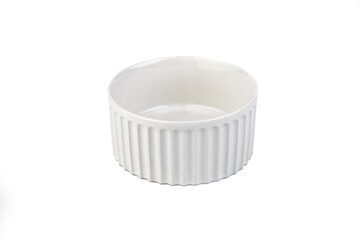 Ceramic white ramekin isolated over white background