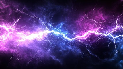 Fototapeta premium Vibrant electric energy flashes in shades of blue and purple illuminating a darkened background