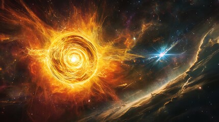 Fototapeta premium Magnetar Encircled by an Accretion Disk and Molecular Cloud with a Distant Quasar and Dark Energy