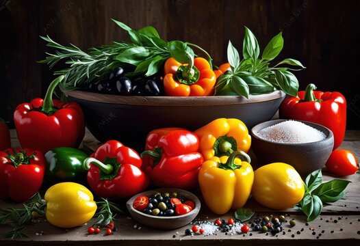 colorful display italian dish ingredients arranged creatively fresh spices visual feast, antipasti, antipasto, arugula, basil, bell, peppers, balsamic
