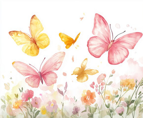 Watercolor colorful butterfly background