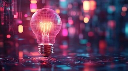 Fototapeta premium Abstract Backgrounds with Creative Idea Light Bulb, Cube, Square, and Touch Technology Concept for Blockchain, Safe Business, and Cashless Bitcoin World - High-Resolution Stock Image