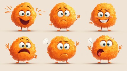 Fototapeta premium Cartoon Illustration of Chicken Nuggets with Different Expressions