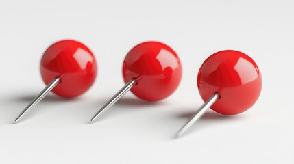 Realistic Red Push Pins on White Background, Perfect for Office, School, and Home Use, Ideal for Pinning Notes, Maps, and Photos