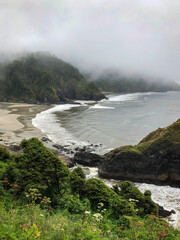 Scenic view Cape Cove Beach and Devils Elbow at Oregon Pacific Coast, USA on a cloudy summer day