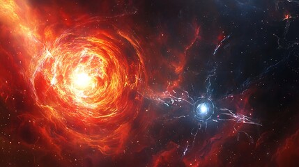 Obraz premium Magnetar Illuminating Molecular Clouds and an Accretion Disk with a Quasar Shimmering in the Distance