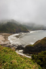 Scenic view Cape Cove Beach and Devils Elbow at Oregon Pacific Coast, USA on a cloudy summer day