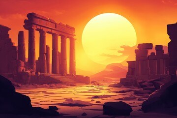 Fototapeta premium Sunlit Ruins of an Ancient Temple