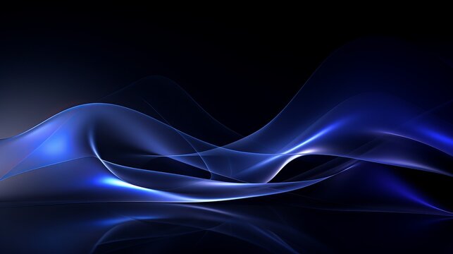 Flowing blue abstract waves against a dark background, creating a serene and dynamic atmosphere