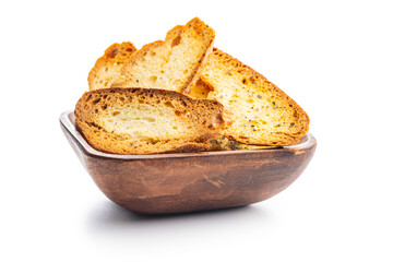 Crispy roasted bruschetta bread isolated on white background.