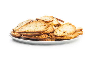 Crispy roasted bruschetta bread isolated on white background.
