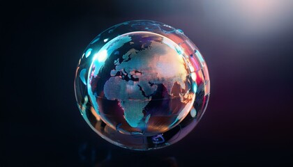 planet earth in the form of a digital hologram; blue light color and black background 15