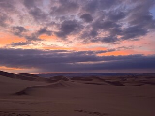 sunset in the desert in Peru 