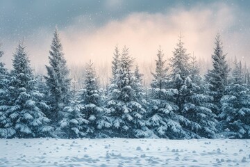 Fototapeta premium Snow-Covered Landscape in a Majestic Winter Forest Setting