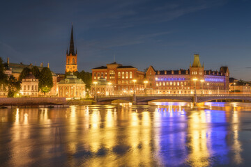 Obraz premium Stockholm, Sweden. View of the old town in Stockholm. The capital of Sweden. Cityscape during sunset.