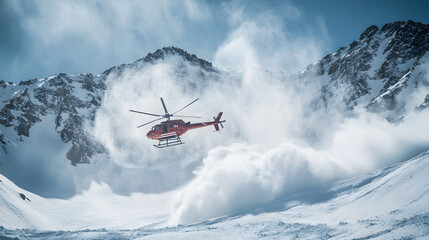 A helicopter dropping avalanche control bombs on a snow-covered mountain to prevent a larger uncontrolled slide.