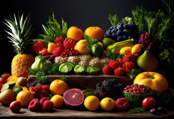 vibrant food display showcasing colorful array textures tastes fresh ingredients artistic presentation, appetizer, aromatic, arrangement, banquet, berry