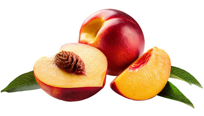peach with leaves isolated