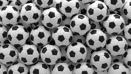 soccer balls falling sports background 3d illustration. Can be used to represent world championship, motion graphics advertising or professional football match