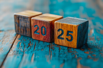 Three wooden blocks with the numbers 20 and 25 on them