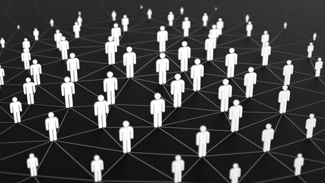 social network connecting people plexus 3d animation. Can be used to represent global digital communication, demography population growth or human resources cyberspace