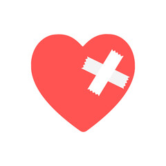 Obraz premium Broken red heart. Feeling, emotion, heart broken, pain concepts. Flat decorative vector design isolated illustration.