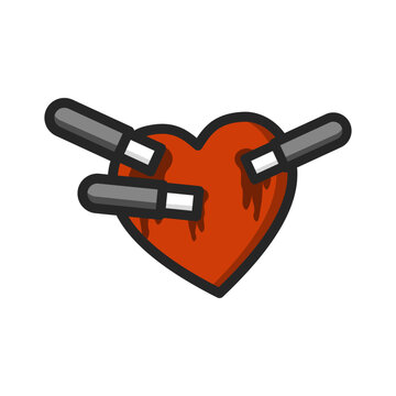 recommend clip art: Stabbed bleeding red heart. Feeling, emotion, heart broken, pain concepts. Colored outline decorative vector design isolated illustration.