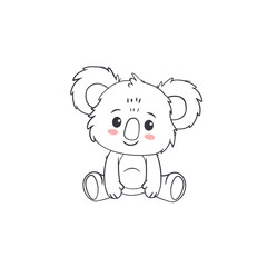 Cute cartoon koala isolated on white. Adorable character Koala sitting. Animal in doodle style. Vector illustration