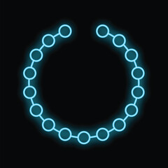 Blue neon circle frame glowing on black background with copy space