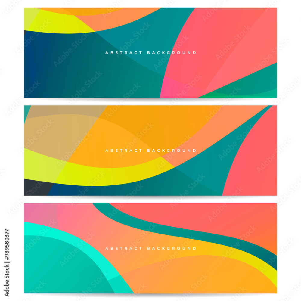 Poster colorful fluid vector set of backgrounds with wavy geometric shapes. modern vibrant colors gradient 
