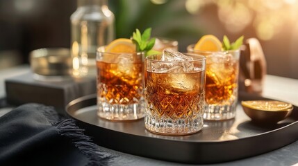 Cocktail glasses at home on a tray, ready for partygoers