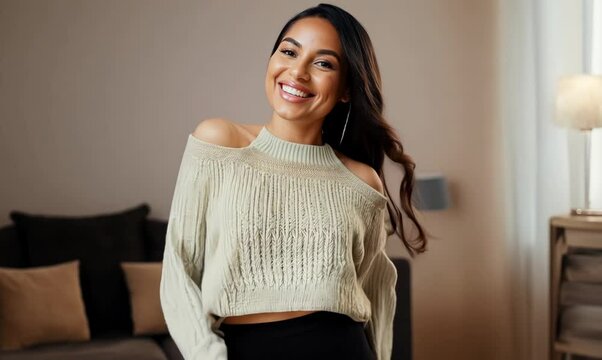 Lebanese Woman Dressing Down Comfortably in Cozy Living Room