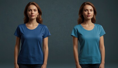 Two Women in Slightly Different Shades of Blue T-Shirts