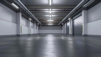 Obraz premium Garage with grey wall, white ceiling, no furniture or object inside the room