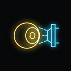 Glowing neon icon of an eye being scanned for identity verification, representing biometric security measures