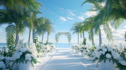 Fototapeta premium Charming beachside wedding aisle in blue and white picture