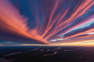Obraz premium Stunning Aerial View of a Colourful Sunset Sky and Dramatic Clouds