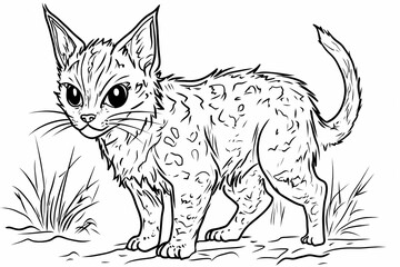 Fototapeta premium Adorable cat coloring page for children, perfect for creative stock illustrations.