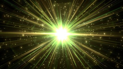 Naklejka premium A glowing green star-shaped light beam radiates from the center of an abstract background