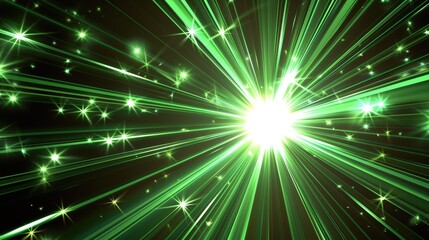 Naklejka premium A glowing green star-shaped light beam radiates from the center of an abstract background