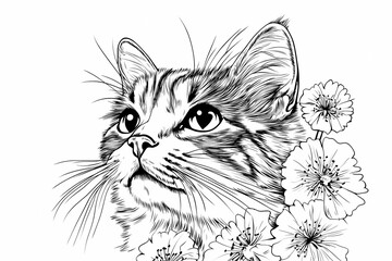  Adorable cat coloring page for children, perfect for creative stock illustrations.