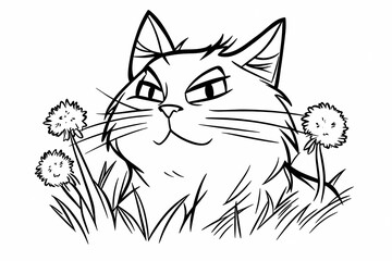 Obraz premium Adorable cat coloring page for children, perfect for creative stock illustrations.