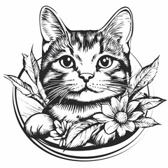 Obraz premium Adorable cat coloring page for children, perfect for creative stock illustrations.