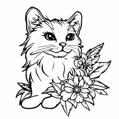 Obraz premium Adorable cat coloring page for children, perfect for creative stock illustrations.