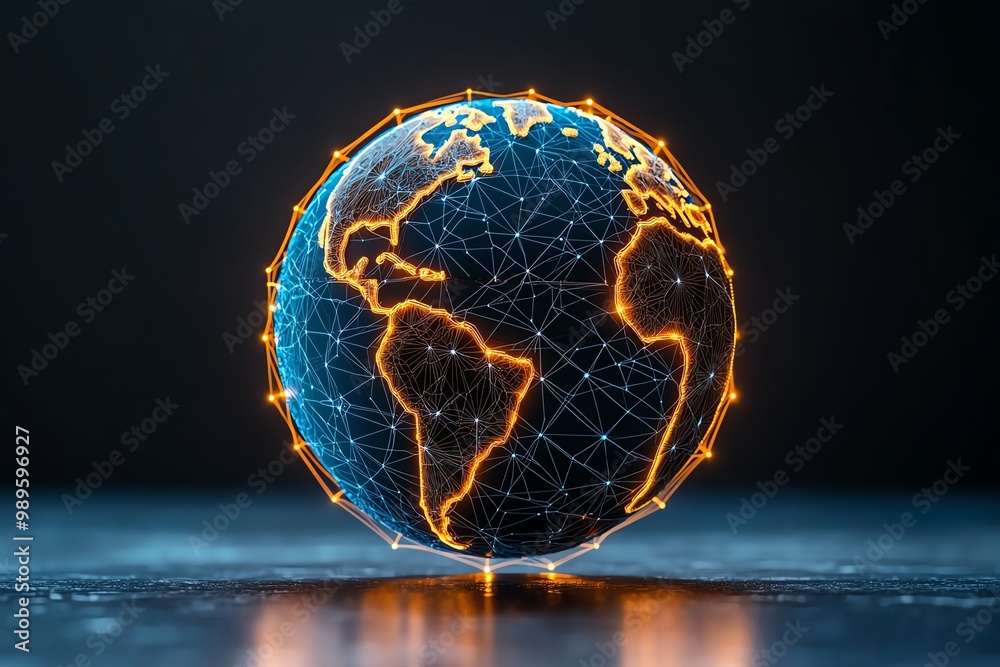 Poster abstract globe illustration, representing global vision and mission, with interconnected lines and m