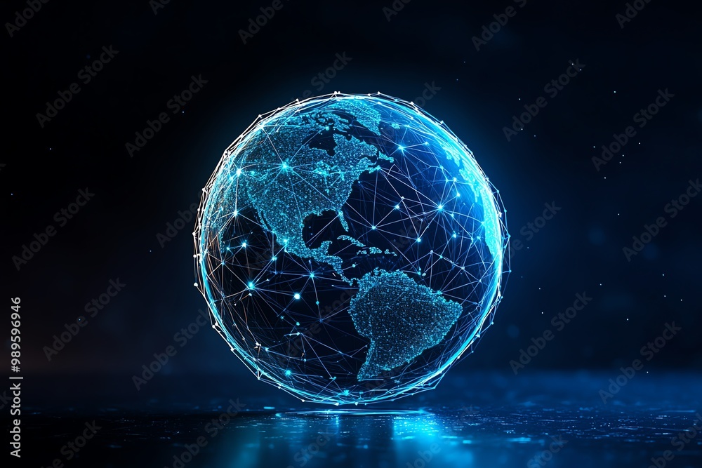 Poster abstract globe illustration, representing global vision and mission, with interconnected lines and m
