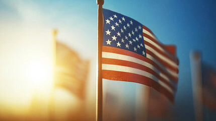 cinematic american flag in the wind, election day, ballot casting and electoral voting process, presidential campaign 