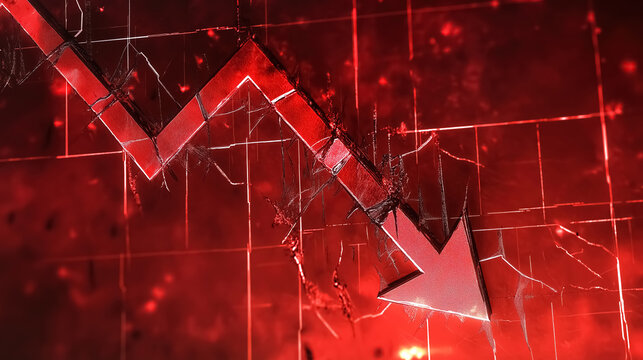 A dynamic business graph with a plunging down arrow, depicting financial loss and economic recessio